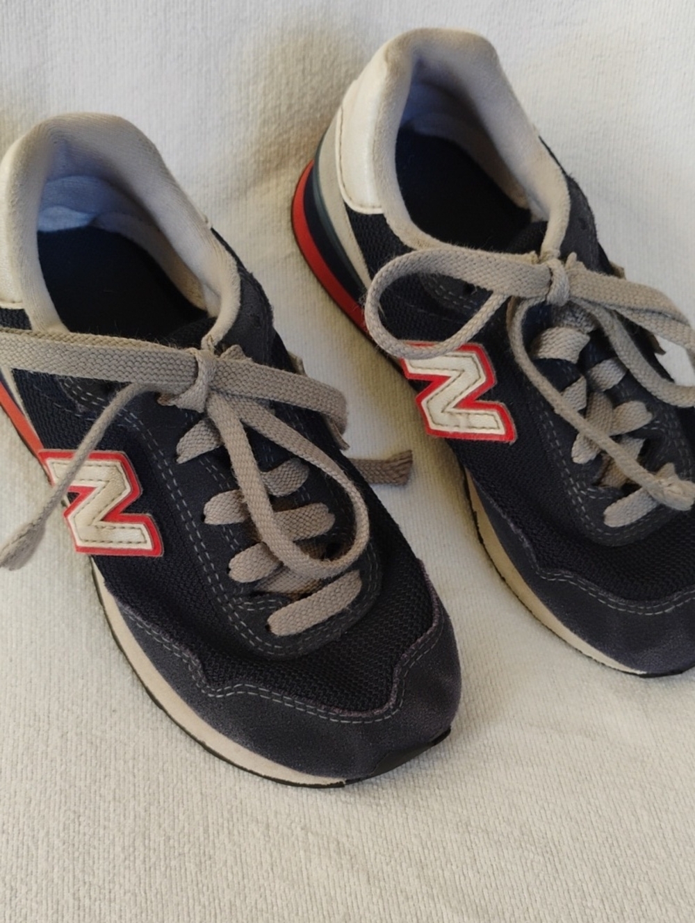 New Balance Navy and Gray Kids Sneakers with Red Trim Sz 12